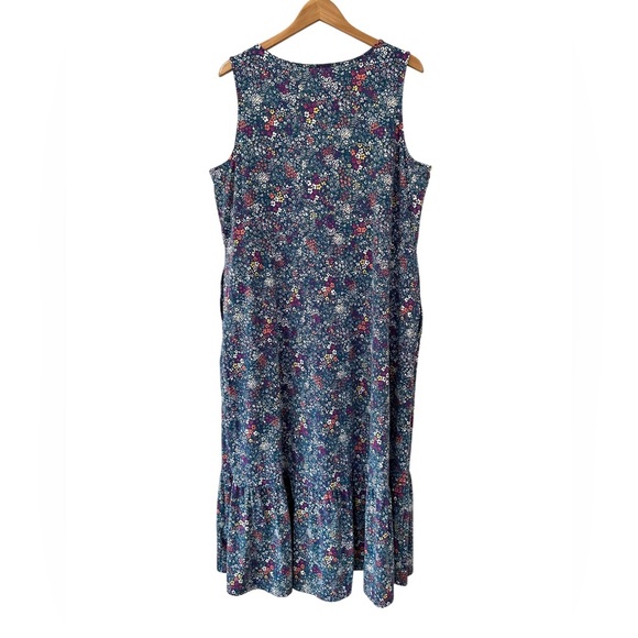 Lands' End women’s Cotton Modal Square Neck Tiered Maxi Dress 2X teal pockets - Picture 2 of 8